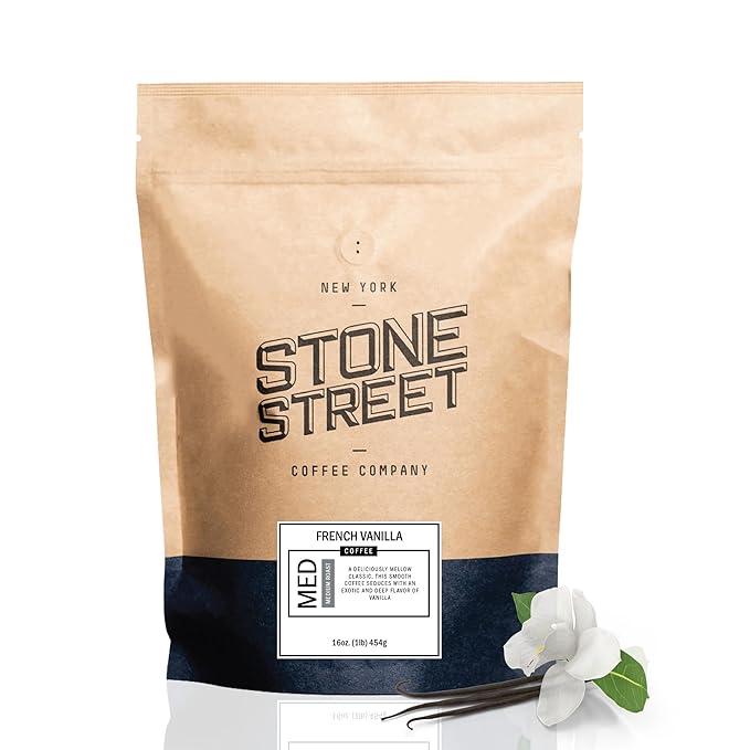 Stone Street Flavored Ground Coffee, French Vanilla, Freshly Roasted, 100% Colombian Arabica, Gourmet Coffee, Medium Roast, 1 LB