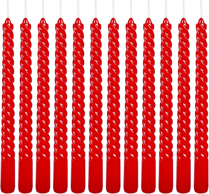 10 Inch Red Spiral Taper Candles Set of 12 Pack Unscented Dripless Candlesticks for Christmas,Dinner,Party,Brithday,Wedding and Home Decoration