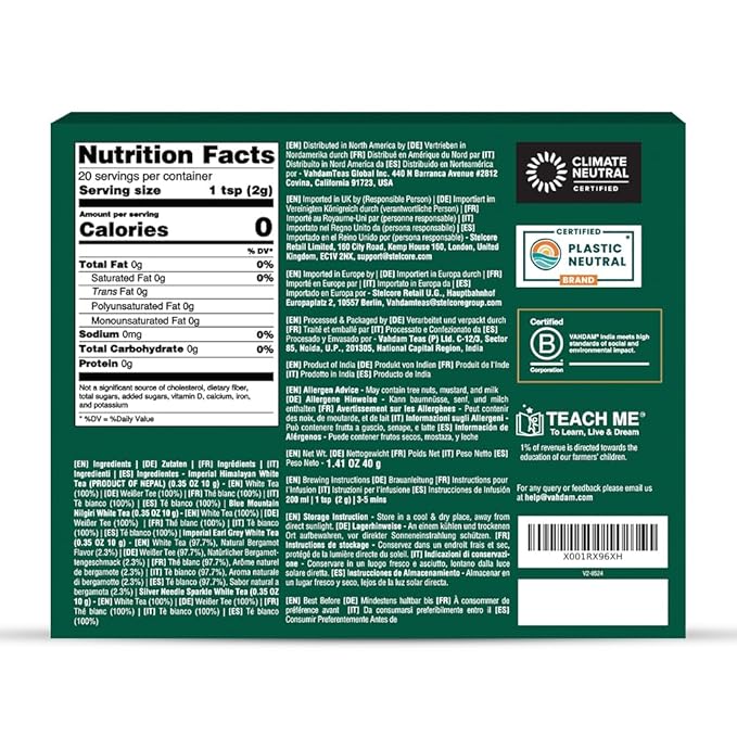 VAHDAM, Assorted White Tea Sampler Gift Set, Gluten Free, Non GMO - 4 Unblended White Loose Leaf Tea Sampler | Tea Variety Pack | Christmas Tea Gift Set