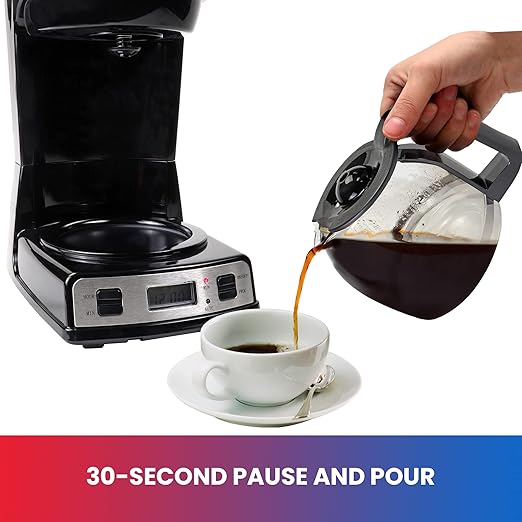 Total Chef Drip Coffee Maker - 12-Cup Programmable Coffee Machine With Glass Pot, Pause and Pour, Auto Shut-Off, Large Water Reservoir, Reusable Filter, Dishwasher Safe Carafe, Percoladora de Café