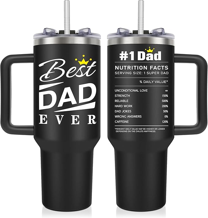 Christmas Birthday Gifts for Dad Him, Dad Gifts from Daughter Son, Best Dads Ever Gift, Funny Dads Gift Idea, 40 oz Coffee Tumbler With Handle Straw