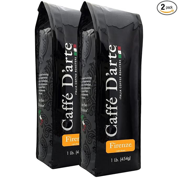 Caffé D'arte Firenze Whole Bean Espresso – Medium Light Roast, Bright & Mild Flavor with Sweet & Smooth Aroma – Fresh Roasted in Seattle, Crafted for Espresso & Americanos – 1 lb Bag, Pack of 2