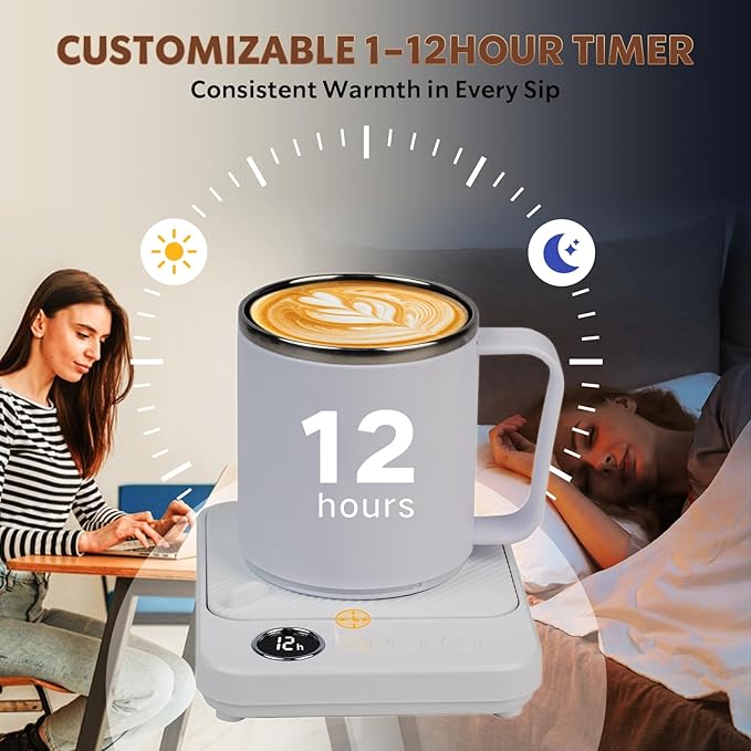 Coffee Mug Warmer - 36W Mug Warmer for Desk with Temperature Display, 1-12H Timer & 6 Temperature Settings, Fast Heating, Auto Shut Off, Smart Coffee Cup Warmer for Beverage, Coffee, Tea, Milk (White)