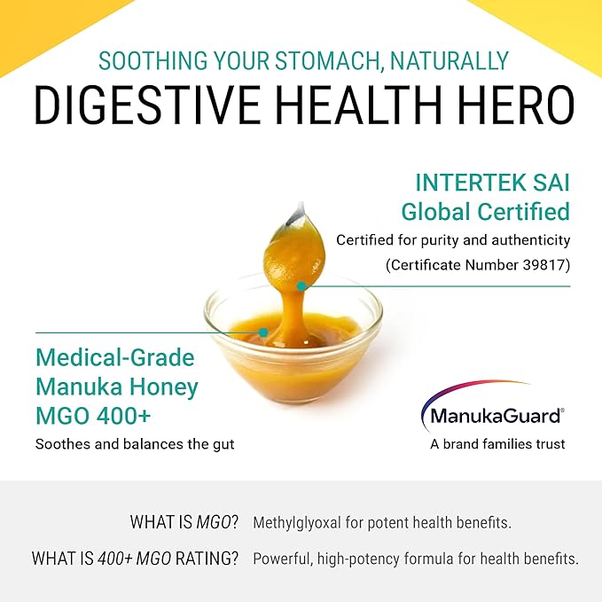 ManukaGuard Premium Gold Manuka Honey 12+ (MGO 400) – Genuine New Zealand Medical-Grade Manuka Honey for Digestive Support & Wellness