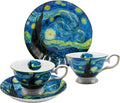 Floral Tea Cups Saucers Set of 2, Bone China 7 oz British Teacups Porcelain Coffee Cup for Rose Tea Cappuccino Espresso Latte (Starry Sky & Starry Sky)