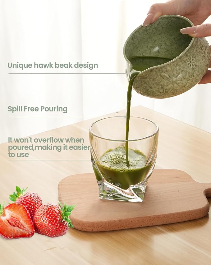 Matcha Whisk Set, Ceramic Matcha Kit Set Includes Matcha Bowl, Matcha Whisk and Holder, Bamboo Scoop, Scoop Rest, Sifter and Tea Towel - 7 Pcs Matcha Kit for Matcha Lovers(Green)