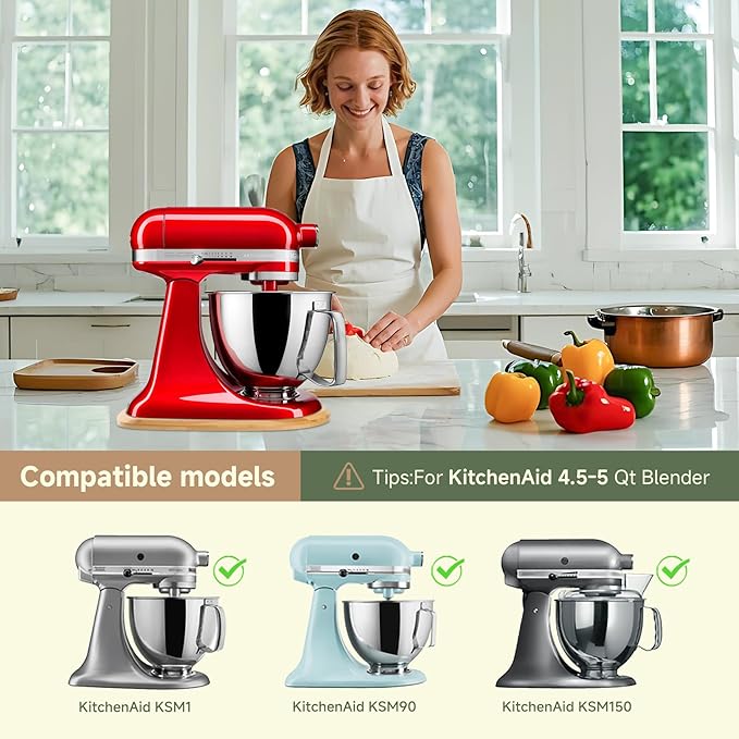 Compatible with Kitchen Aid Mixer Slider for 4.5-5 QT Stand Mixer, Bamboo Sliding Board Upgrade Thicker Sliders, Kitchen Aid Sliders for Countertop, Mixer Slider Mat for Kitchen Aid Stand Mixer Natura