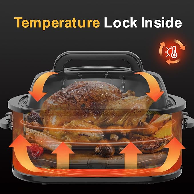 Roaster Oven 22Qt, Multifunctional Electric Roaster Oven for Turkey Meats Bread Soup Sauce, Fast-Cooking Turkey Roaster with Self-Basting Lid, Removable Pan and Rack, Stainless Steel