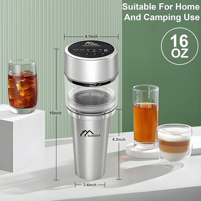 Numola Cold Brew Coffee Maker, 3 Brew Sizes with 16oz Stainless Steel Cup, Vacuum Self-Cleaning Coffee Machine with Removable Coffee Filter for Home Travelling Camping