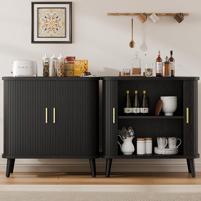 Lulive Black Buffet Cabinet, Sideboard Buffet Storage Cabinet with Sliding Doors, Modern Bar Cabinet for Kitchen & Dining Room