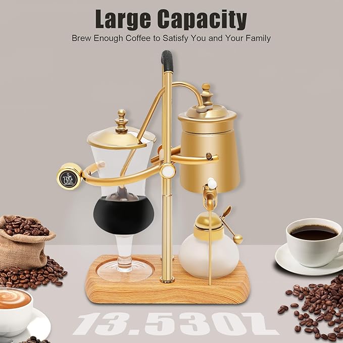 Retro Gold Siphon Coffee Maker - Vintage Vacuum Brewer with Creative Brewing Artistry & Auto-Safety Shutoff, Elegant Kitchen Decor for Home Baristas and Coffee Lovers