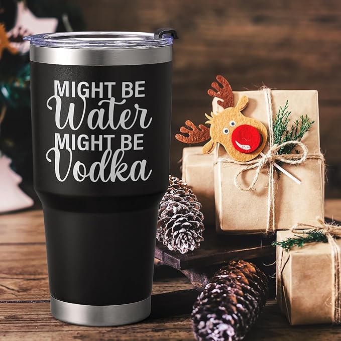 Lifecapido Vodka Gifts, Might Be Water Might Be Vodka 30oz Insulated Tumbler, Wine Gifts, Christmas Birthday Gift for Men Vodka Lovers, Black