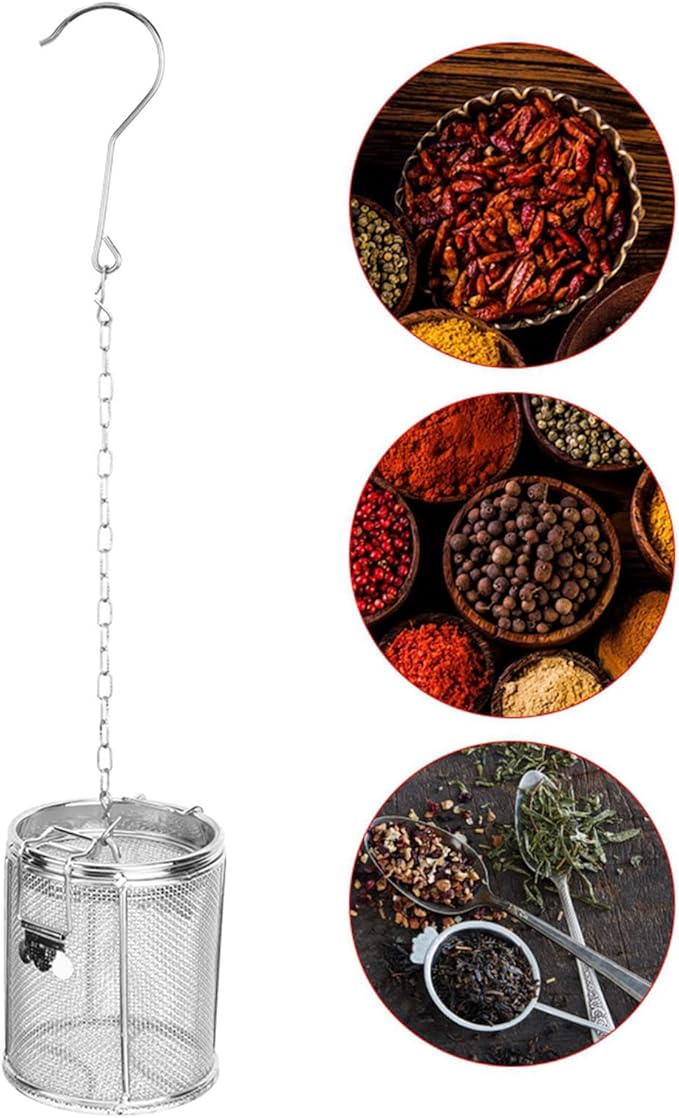 Stainless Steel Tea Ball Strainer, Wire Mesh Tea Strainer, Silver Tea Strainer for Loose Leaf Tea, Spice Filter Soup Infuser for Cooking, Tea Ball Strainer with Chain Hook for Home Kitchen(8 x 10cm)