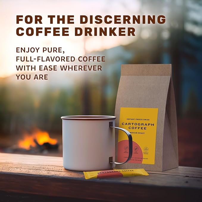 Cartograph Organic Instant Coffee Packets Single Serve 50PK - Medium Roast Instant Espresso - Freeze Dried Coffee Instant Powder - Individual Coffee Packets - Gourmet Instant Coffee Sticks