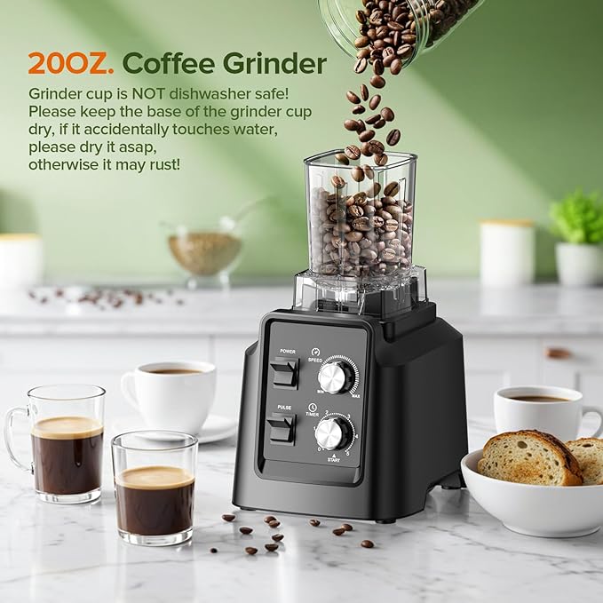 Blender for Smoothies - Blenders for Kitchen with 68Oz. Pitcher & 20Oz. Grinder, Smoothie Blender for Ice Crushing, Frozen Fruit, 28000 RPM, Black