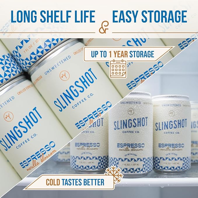 Chilled Espresso - Vanilla Blossom Ready-to-Drink Coffee, 7oz Cans (12 Pack) | Organic Italian Espresso Blend with Smooth Vanilla, with Notes of Caramel, Baking Spice & Dark Fruit