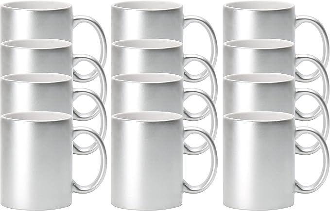 11oz Ceramic Sublimation Coffee Mug (12, silver)