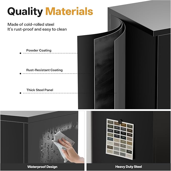 Metal Garage Storage Cabinets,71” Tall Metal File Cabinet with 5 Adjustable Shelves, Lockable Storage Cabinets for Office, Home, Garage, Warehouse 71" H x 32" W x 16" D (Black)