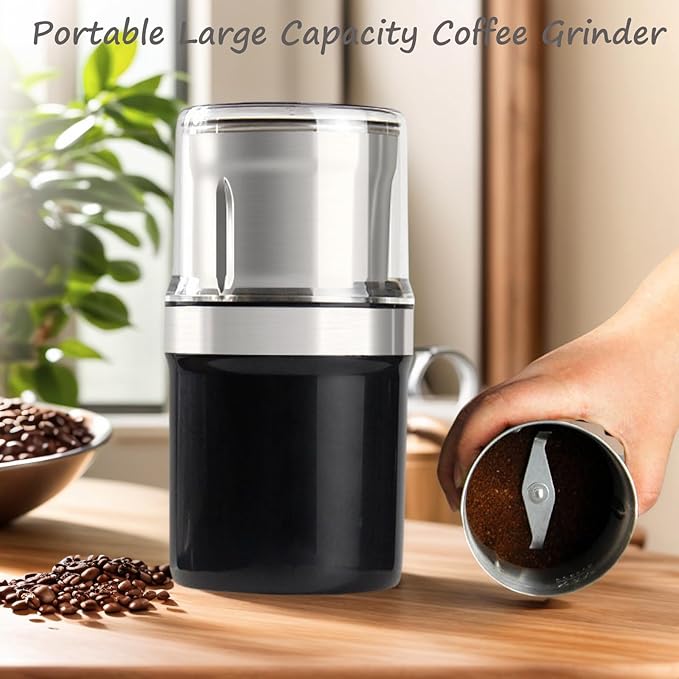 Voltix Electric Multi-Use Cup Grinder, Large Capacity Stainless Steel, Portable Electric Coffee Grinder & Spice Grinder for Home Kitchen, One Touch Coffee Mill for Beans, Spices (Dual Blade Set)