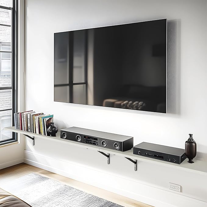 Kaboon 55 inch Long 10 inch Deep Floating Shelves for Wall Set of 2, Large Open Shelves Wall Mounted, Space Saving Home and Commercial Use, Sea Salt/Greyish White