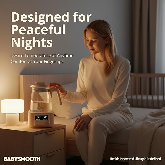 Babysmooth Smart Kettle Pro Electric Glass Kettle, 1.3L Capacity, Digital LED Display, Temperature Control 40-100°C, Auto Keep Warm Function, Silent Operation, Beige, for Tea and Coffee Brewing
