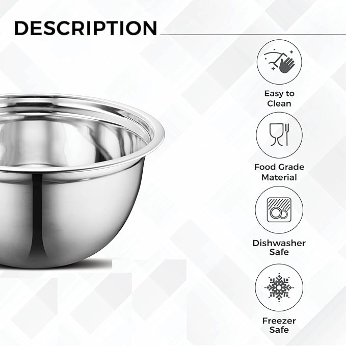 Avador Premium Stainless Steel Mixing Bowls, Set of 7 EXTRA Large Stainless Steel Mixing Bowl Set, Easy To Clean, Space Saving, Great for Cooking, Baking, Prepping (0.25, 1, 1.5, 3, 4, 5 and 8 Quart)