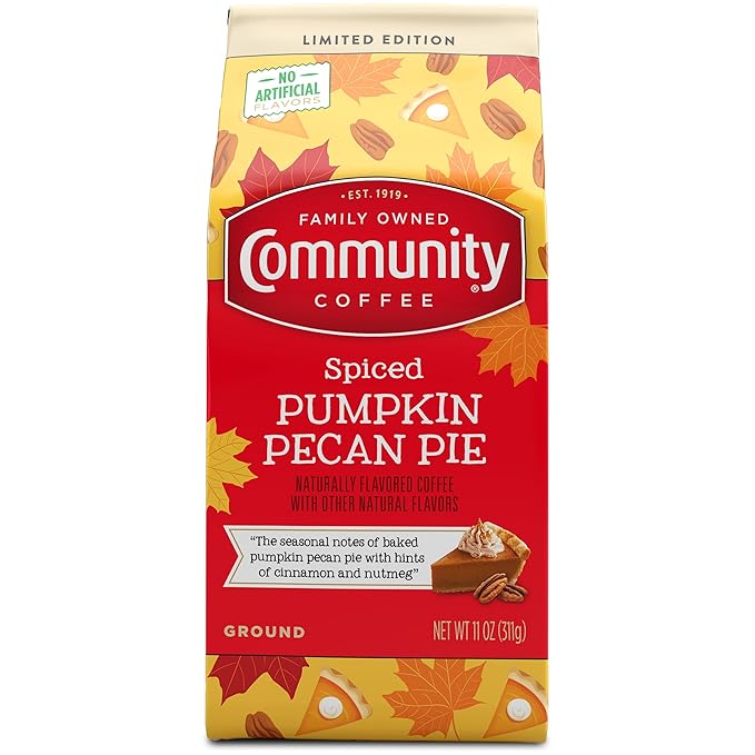 Community Coffee Spiced Pumpkin Pecan Pie Flavored Ground Coffee, Limited Edition, Medium Roast, 11 oz Bag (Pack of 1)
