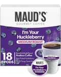 Maud's Huckleberry Flavored Coffee Pods, 18 ct, Medium Roast Flavored Coffee in Recyclable Single Serve Pods – 100% Arabica Beans, Compatible with Keurig K Cups Maker