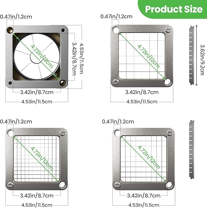 1/4" Replacement Vegetable Chopper Blade, 420j2 Stainless Steel Interchangeable Blade & Pusher Block Set for Commercial Vegetable Dicer Fruit Cutter