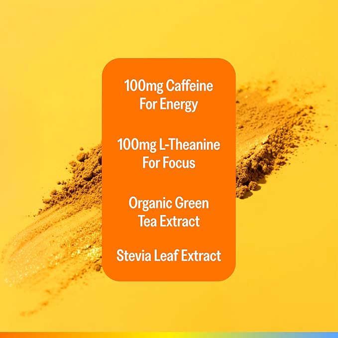 VeryVery Good Tea, Peach Energy With Green Tea Caffeine and L Theanine, Dissolving Crystals for Hot or Cold Drinks, Sugar Free Functional Powder Drink Mix, Vegan, Gluten Free, Non GMO, 10 Servings