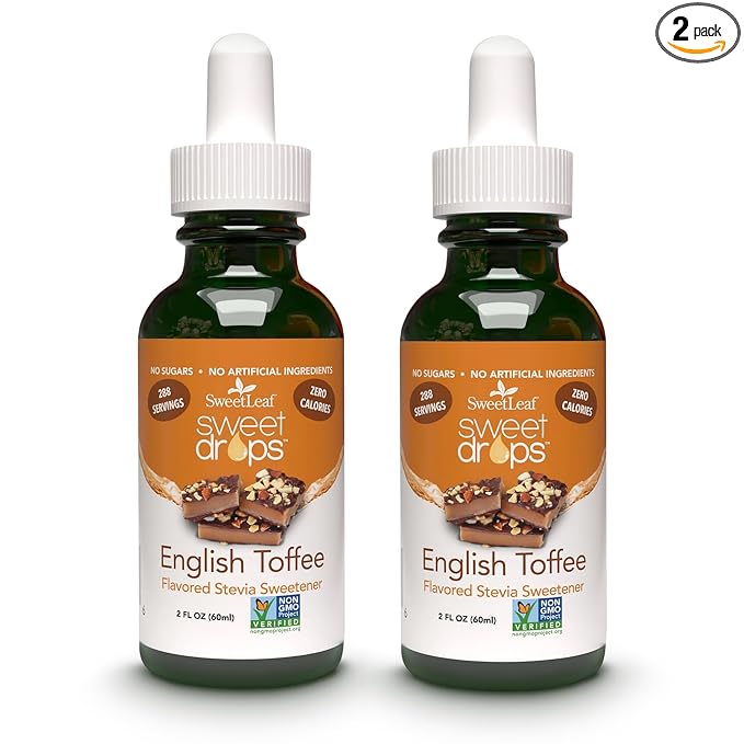 SweetLeaf Sweet Drops - Flavored Stevia Liquid Sweetener, Organic Stevia Extract, Zero Calories, Gluten Free, Keto Friendly, Non GMO, Natural Flavor - English Toffee, 2 Fl Oz (Pack of 2)
