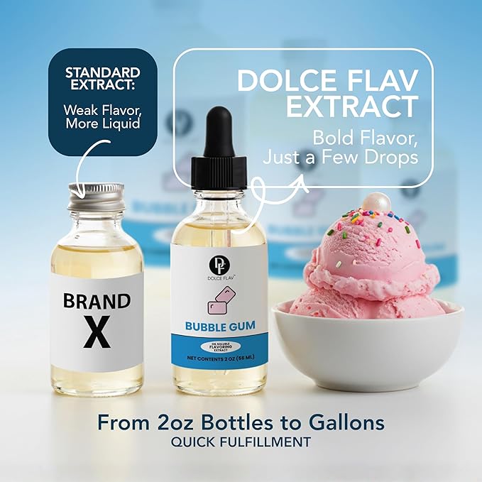 Dolce Foglia Oil Soluble Bubble Gum Extract - 2 Oz. - Sugar-Free, Zero Calories - Multipurpose Bubble Gum Flavoring Oil for Candy Making, Lip Balm, Ice Cream - Pioneer Woman Kitchen Stuff, Kitchen