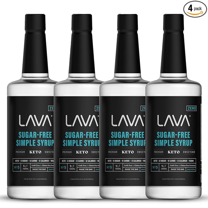 (4-Pack) LAVA Premium SUGAR FREE Simple Syrup, Keto Friendly, Zero Calorie, Zero Sugar, Zero Carb, Sugar Substitute Sweetener, 33.8oz 1-Liter
