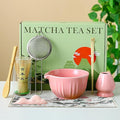 Matcha Whisk Set, 8 Pcs Matcha Kit Includes Matcha Bowl with Spout, Bamboo Whisk, Ceramic Holder, Bamboo Scoop x2, Scoop Rest, Stainless Sifter and Tea Towel, Gift for Matcha Lover (Pink)