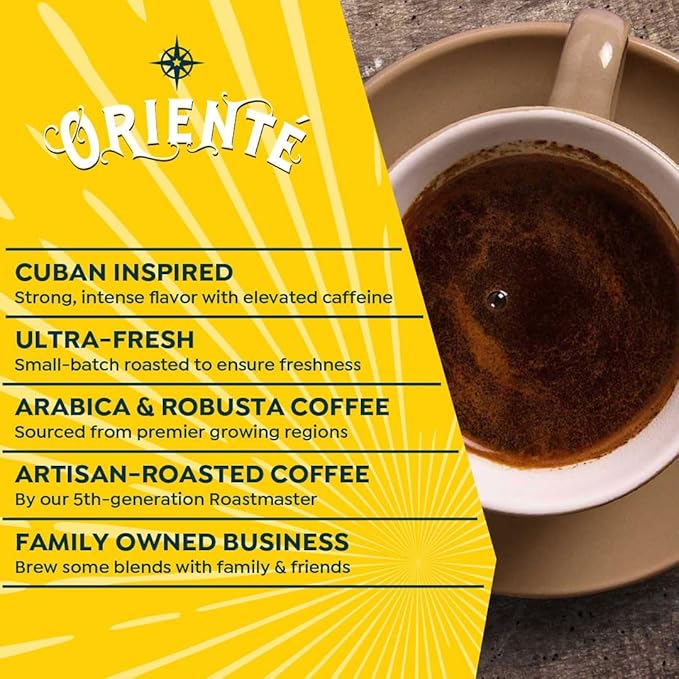 Oriente Sweetened Espresso Coffee Pods, 36 ct, Dark Roast Flavored Cuban Inspired in Recyclable Single Serve Pods - 100% Arabica Coffee, Compatible with Keurig K Cups Maker