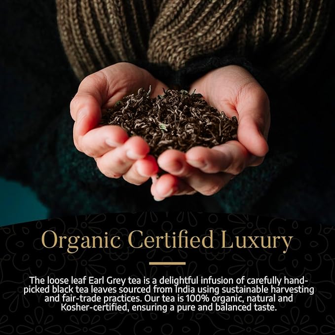 Komar Organics Earl Grey Tea Loose Leaf - 16 Oz USDA Organic, Certified Kosher 1 LB Black Tea Infused With Natural Oil and Bergamot