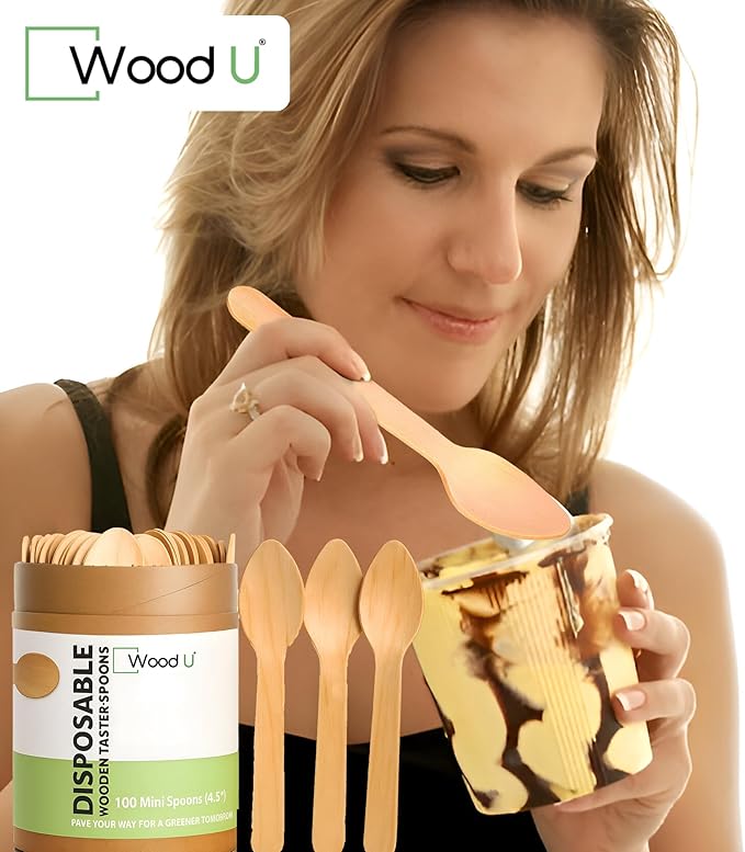 Little Wooden Spoon, 100% All-Natural & Eco-Friendly | Biodegradable Ice Cream & Sample Tasting Spoons – Pack of 100, 4.5” Small Wooden Craft Spoons
