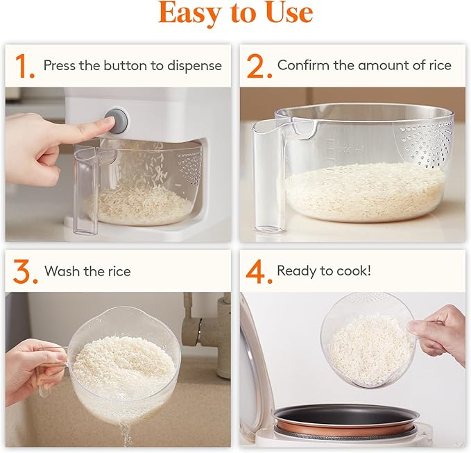 Lifewit Rice Container 25.4 Lbs, Rice Dispenser with Measuring Cup, Cereal Containers Storage, Sealed Moisture Proof Rice Bucket, Dry Food Grain Flour Soybean for Kitchen Pantry Household, White