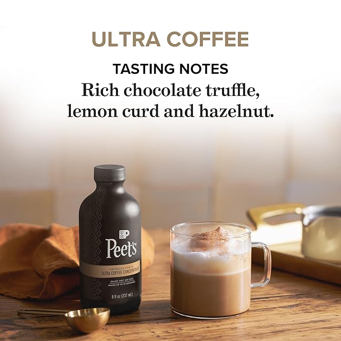 Peet's Coffee, Ultra Coffee Concentrate, Instant Hot, Cold Brew, or Iced Coffee - Espresso Forte, 8 Fluid Ounce Bottle (16 Servings)