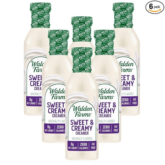 Walden Farms Sweet & Creamy Coffee Creamer – Zero Calorie, Sugar Free, Keto & Fat Free Non-Dairy Creamer for Coffee, Lattes & Iced Drinks – 6-Pack, 12 oz Bottles