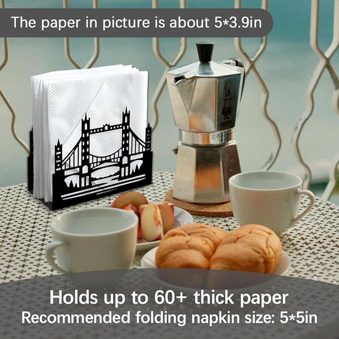 Bridge Decorative Black Metal Napkin Holder for Table, 5.3" x 4.1" x 1.9" Bridge Standing Napkin Holder for Home Kitchen Restaurant Picnic Party Coffee Bar Dining Room