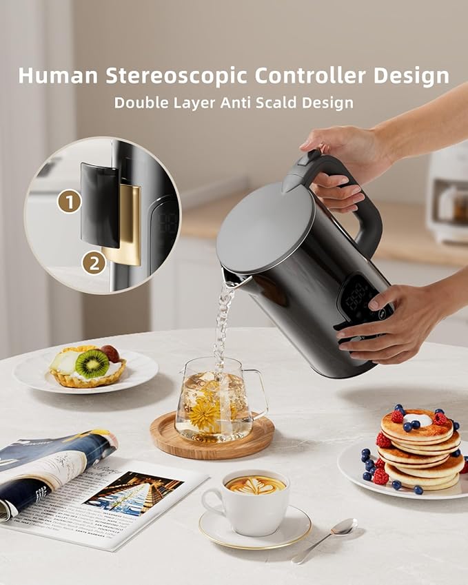Electric Kettle with Temperature Control, 1.7L Cordless Kettle with 5 Presets, 2H Keep Warm, 304 Stainless Steel, BPA-Free, for Tea, Coffee & Baby Formula, Black