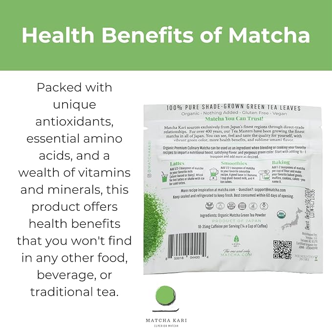 Dr. Weil Matcha Kari - Organic Matcha Green Tea Powder - 30 grams - Japanese Culinary Grade