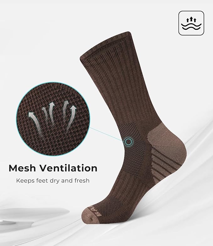 BAMBOO COOL Men's Crew Socks Athletic Running Sports Socks, Cushioned Moisture Wicking, Breathable Arch Support 6 Pack