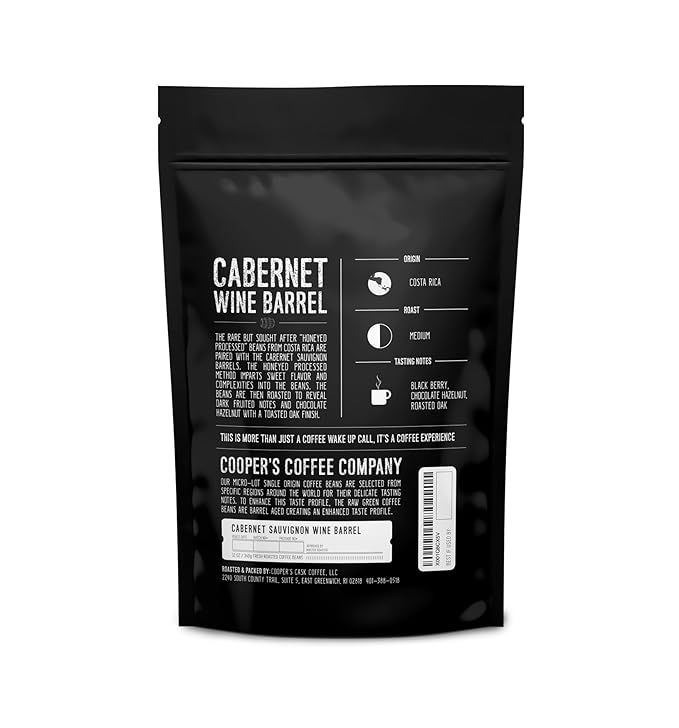 Cabernet Sauvignon Wine Barrel Aged Coffee | Costa Rica Beans, Incredibly Complex & Smooth Roasted Fresh - Whole bean 12oz Bag