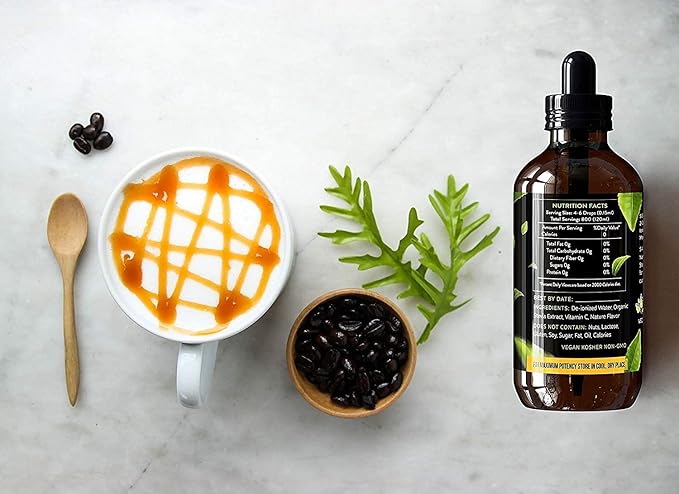 Enzo Liquid Stevia Drops Our Zero Calories Sweetener (4oz - 800 Servings/Bottle) - Toffee Caramel - All Natural flavoring with No Artificial Additives & Filler Ingredient