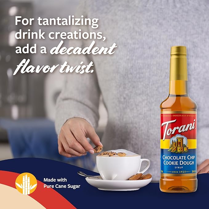 Torani Chocolate Chip Cookie Dough Coffee Syrup, Flavored Syrup for Drinks, Pump Included, 25.4 Fl Oz