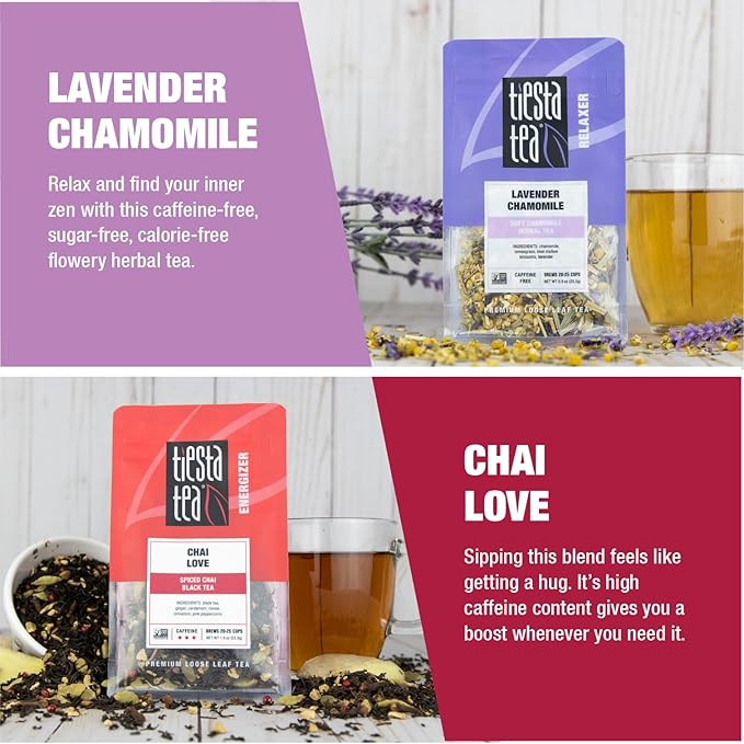 Tiesta Tea - Classic Loose Leaf Tea Gift Box, High to Non-Caffeinated Assorted Blends, 5 Pouches of Hot & Iced Variety Pack, English Breakfast, Green, Chai, Lavender & Herbal