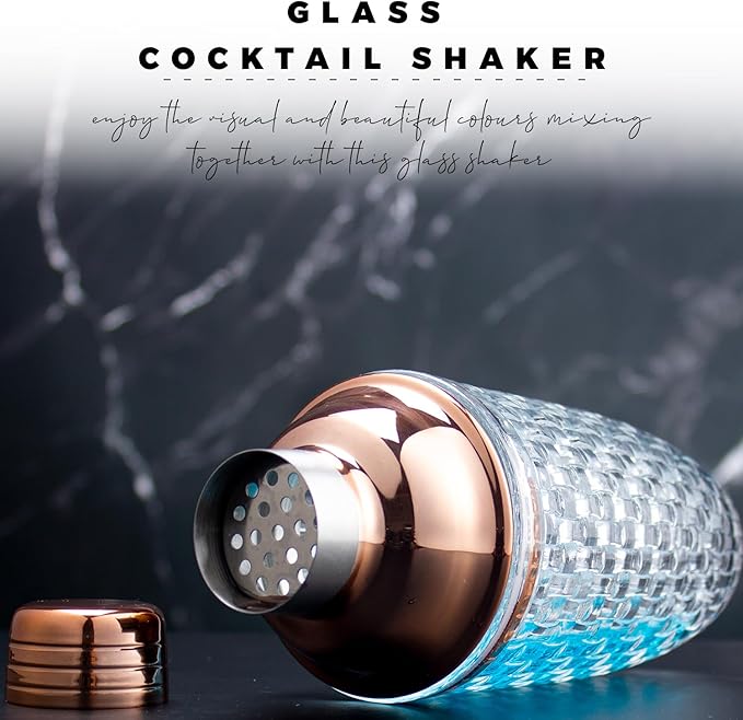 Glass Cocktail Shaker Set - Drink Shakers Cocktail and Cocktail Shakers, Glass Shaker Bottle for Bars, Whiskey, Cocktails (Rosegold)