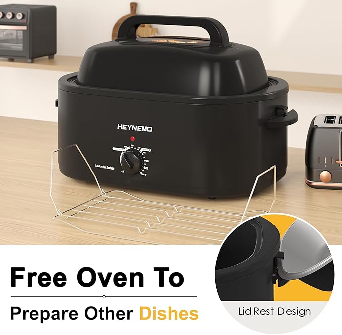 26QT Electric Roaster Oven, Electric Turkey Roaster with Viewing & Self-basting Lid, Stainless Steel Turkey Roaster Oven, Black
